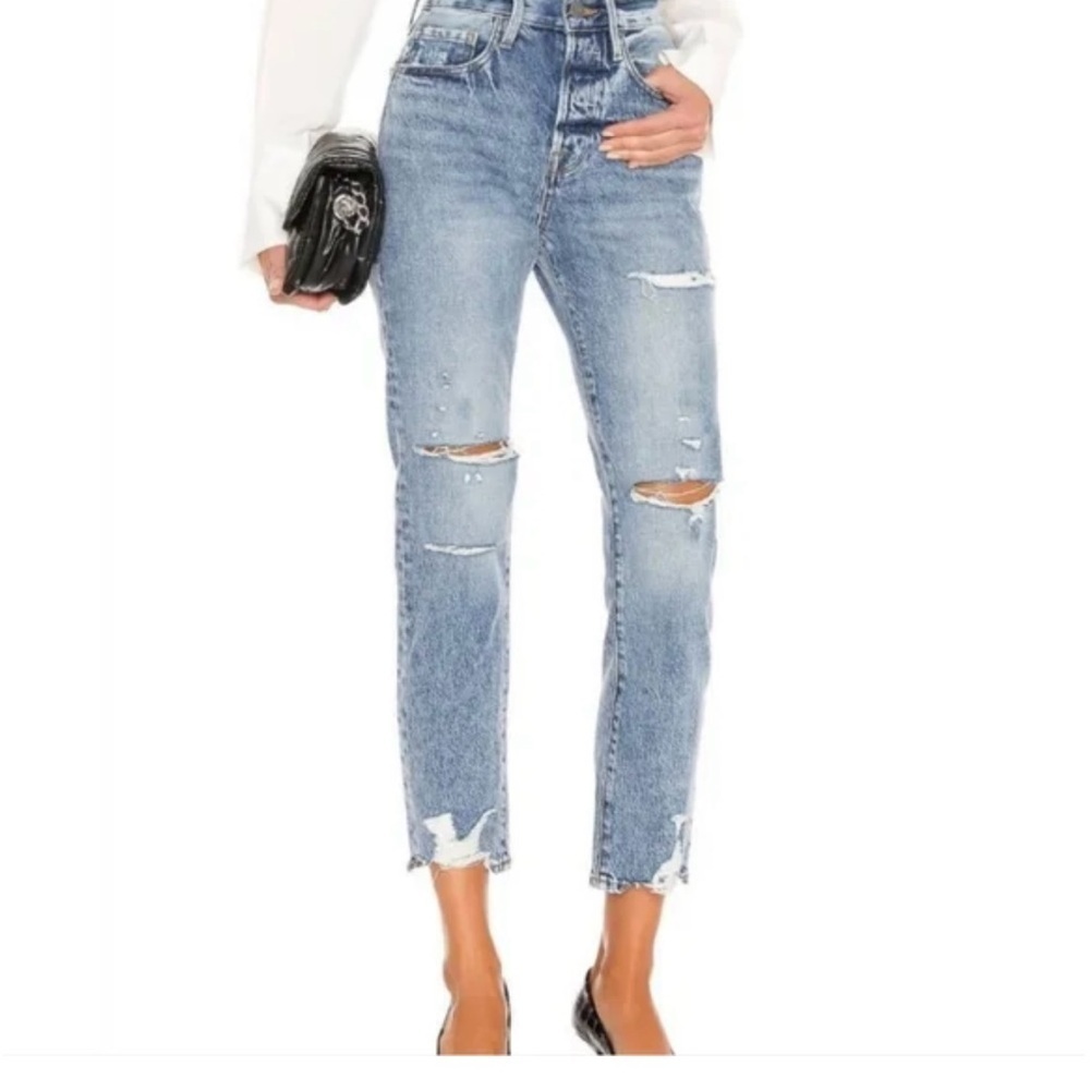 FRAME Le Original Distressed Straight Leg Jeans in Cascade Blue Rips-SZ 24 - Picture 5 of 15
